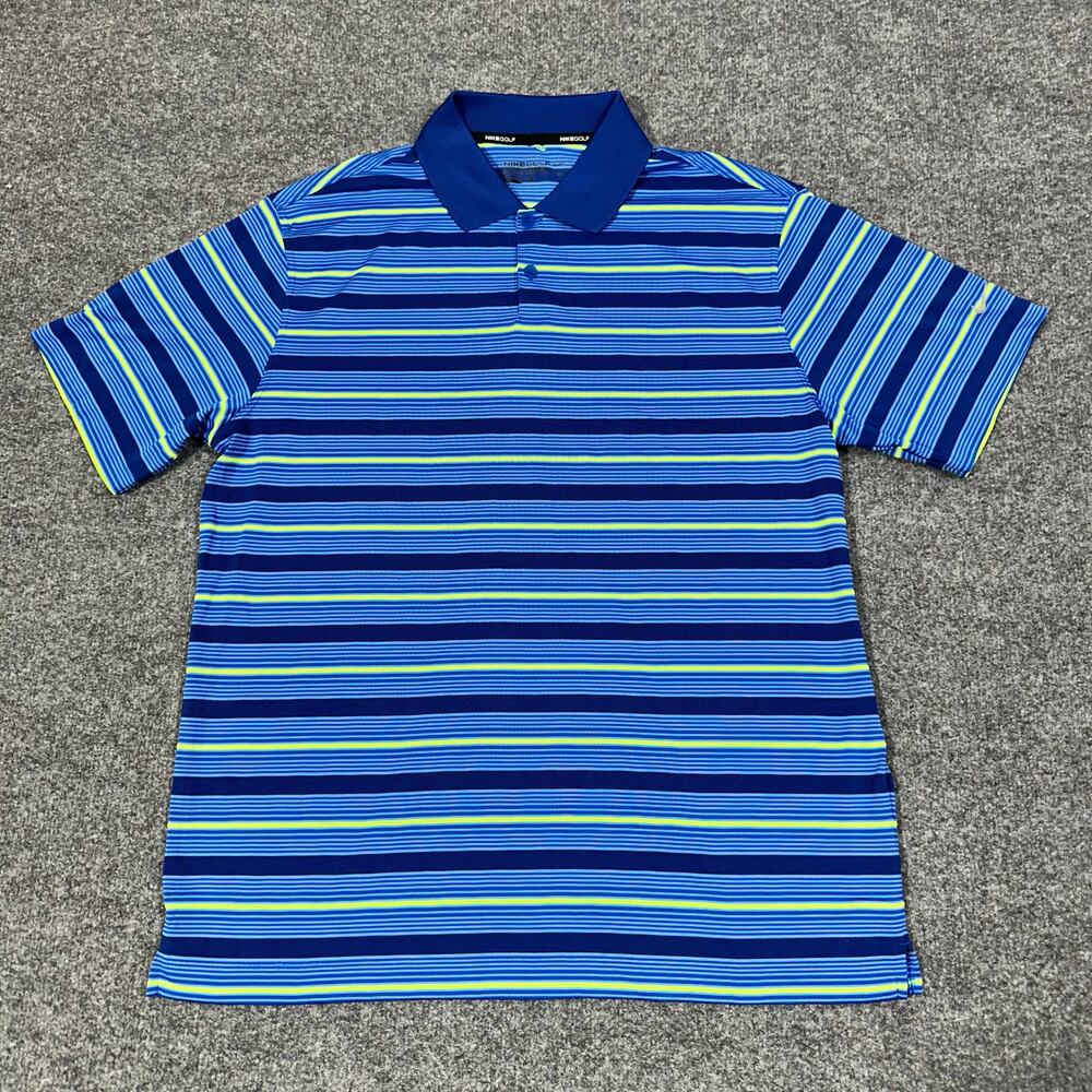 Nike Golf Tour Performance Dri-Fit Blue Striped Short Sleeve Polo Shirt Size L